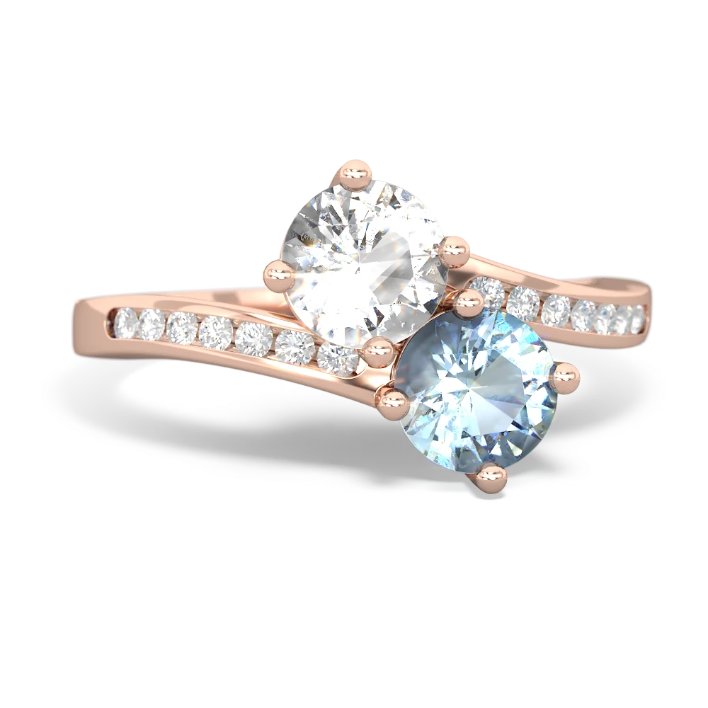 White Topaz Channel Set Two Stone 14K Rose Gold ring R5303