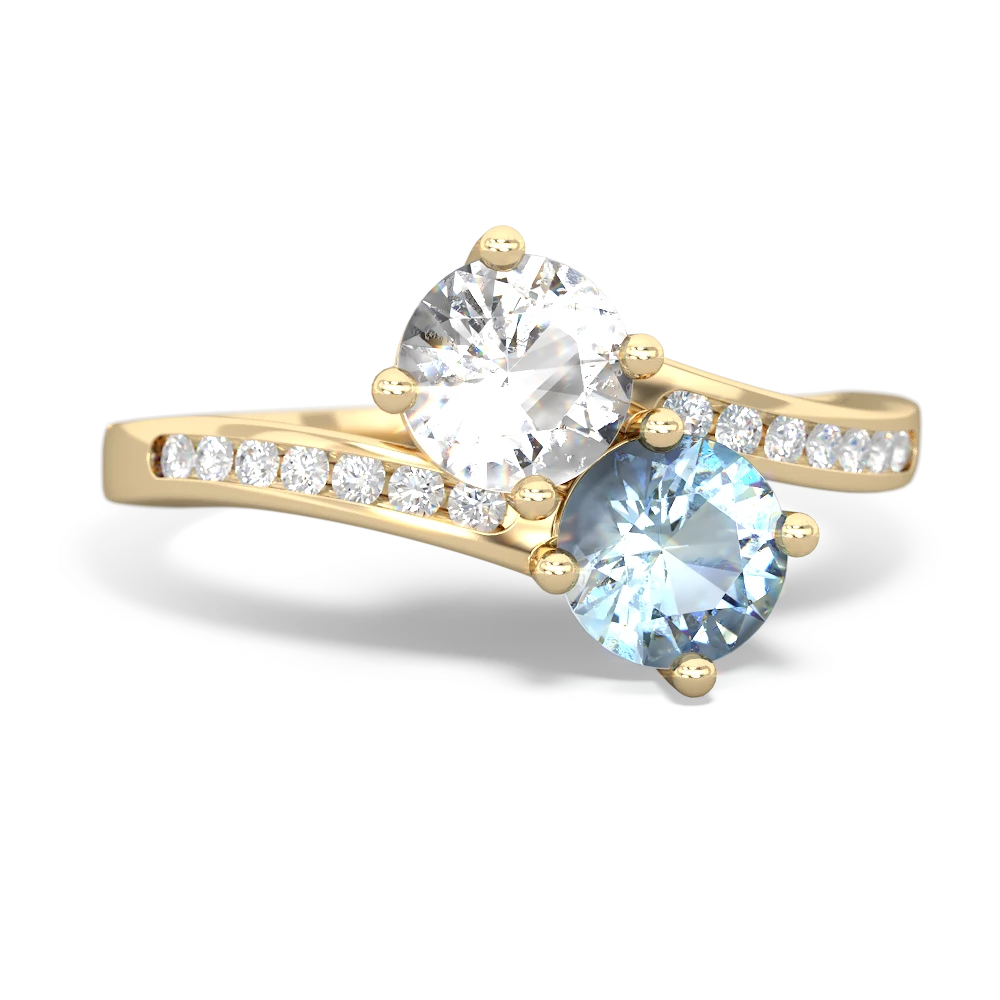 White Topaz Channel Set Two Stone 14K Yellow Gold ring R5303