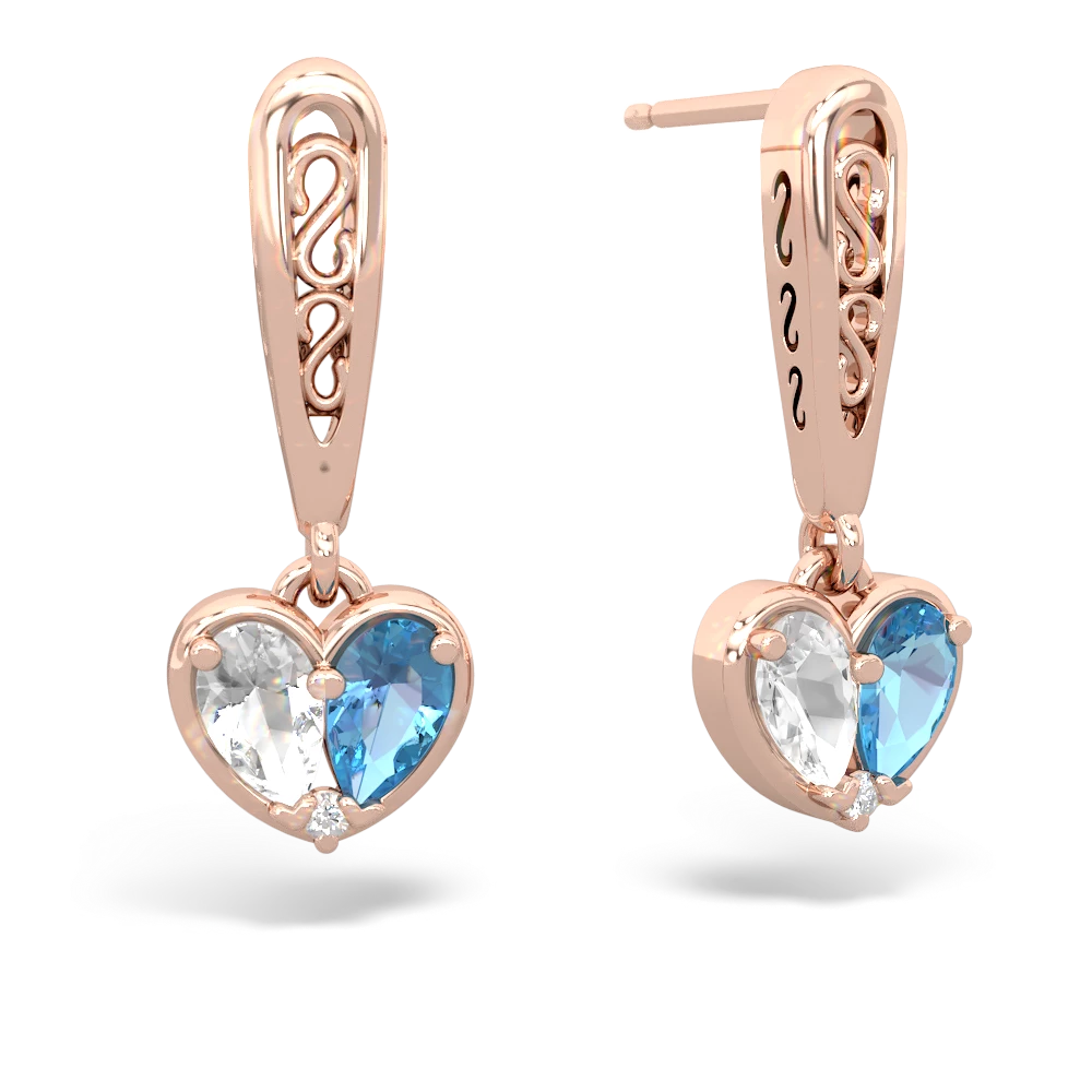 White Topaz Filligree Heart 14K Rose Gold earrings E5070