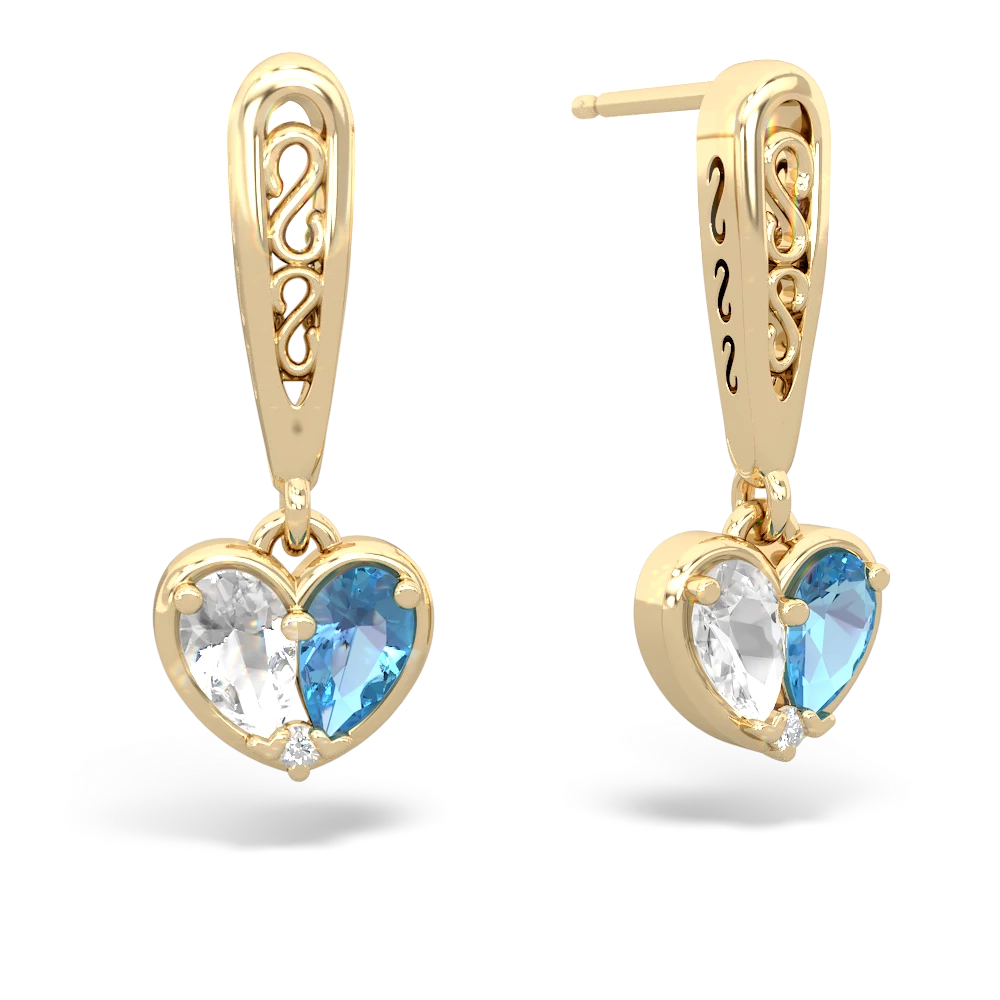 White Topaz Filligree Heart 14K Yellow Gold earrings E5070