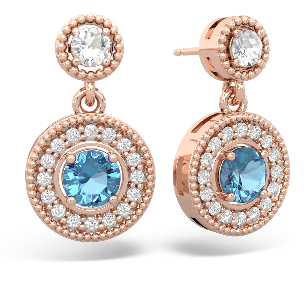 White Topaz Halo Dangle 14K Rose Gold earrings E5319