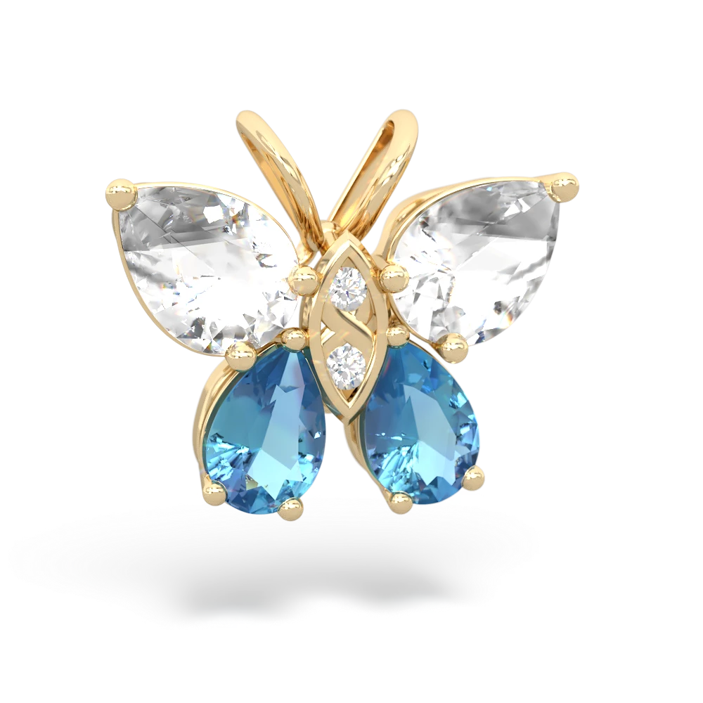 White Topaz Butterfly 14K Yellow Gold pendant P2215