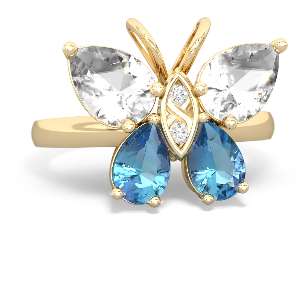 White Topaz Butterfly 14K Yellow Gold ring R2215