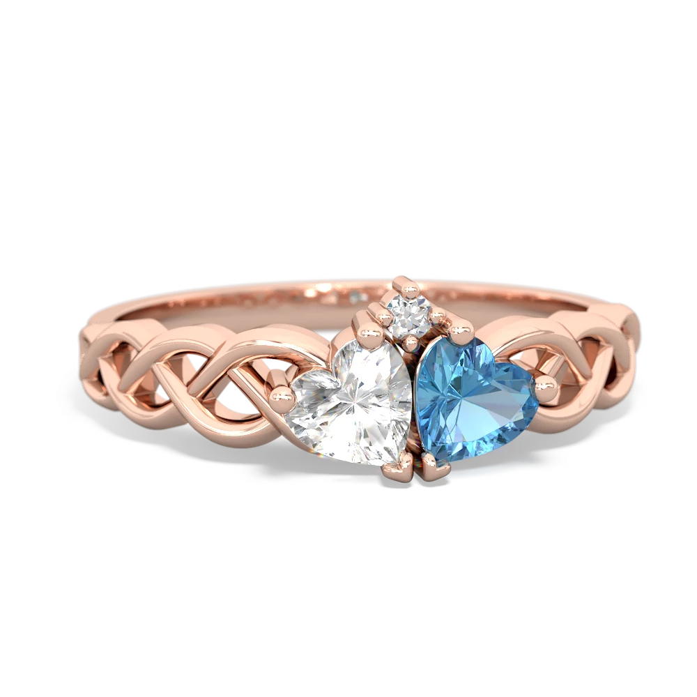 White Topaz Heart To Heart Braid 14K Rose Gold ring R5870