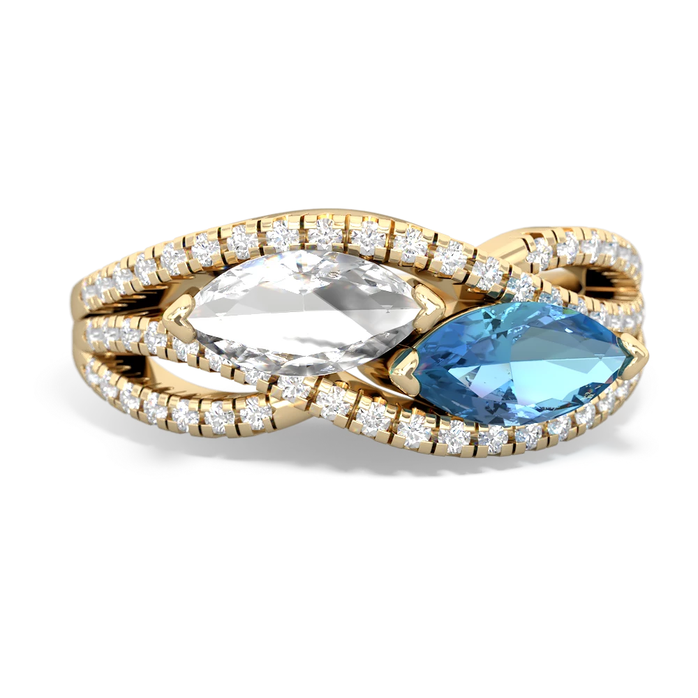 White Topaz Diamond Rivers 14K Yellow Gold ring R3070