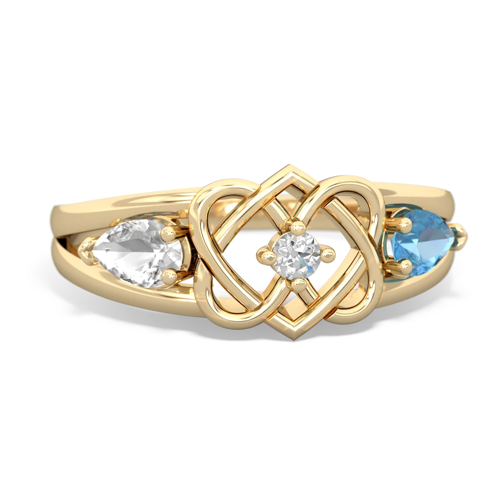 White Topaz Hearts Intertwined 14K Yellow Gold ring R5880