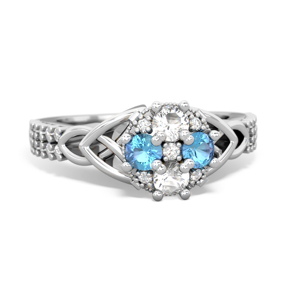 White Topaz Celtic Knot Cluster Engagement 14K White Gold ring R26443RD