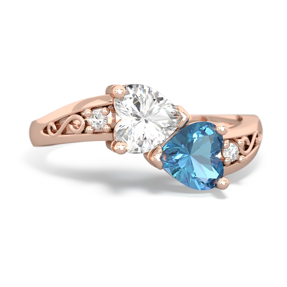 White Topaz Snuggling Hearts 14K Rose Gold ring R2178