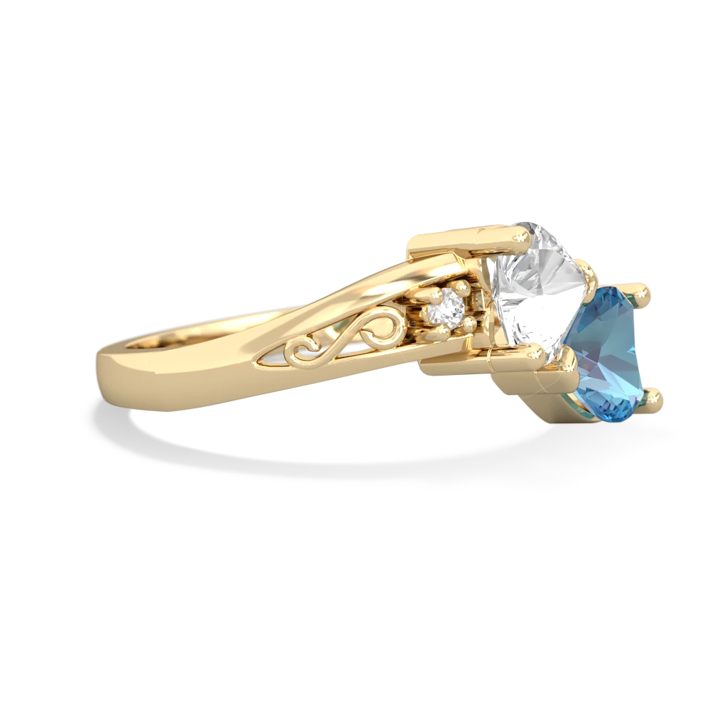 White Topaz Snuggling Hearts 14K Yellow Gold ring R2178