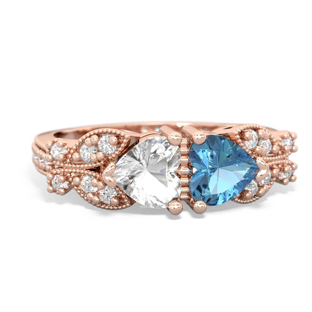 White Topaz Diamond Butterflies 14K Rose Gold ring R5601