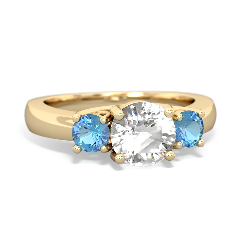 White Topaz Three Stone Round Trellis 14K Yellow Gold ring R4018