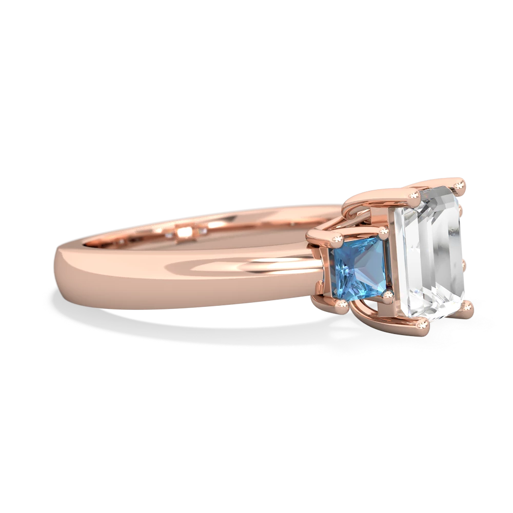 White Topaz Three Stone Emerald-Cut Trellis 14K Rose Gold ring R4021