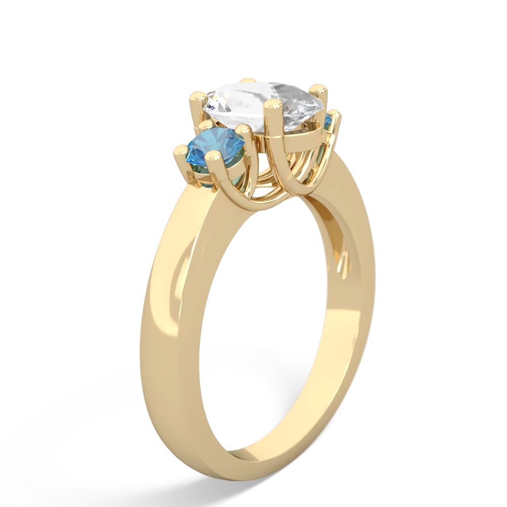 White Topaz Three Stone Oval Trellis 14K Yellow Gold ring R4024