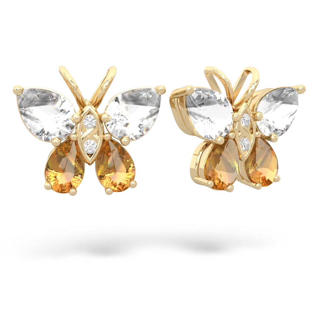 White Topaz Butterfly 14K Yellow Gold earrings E2215