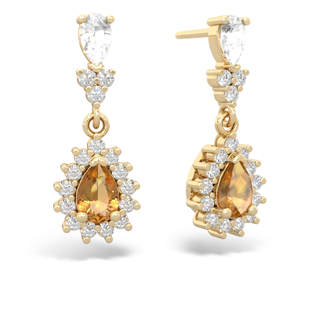 White Topaz Halo Pear Dangle 14K Yellow Gold earrings E1882