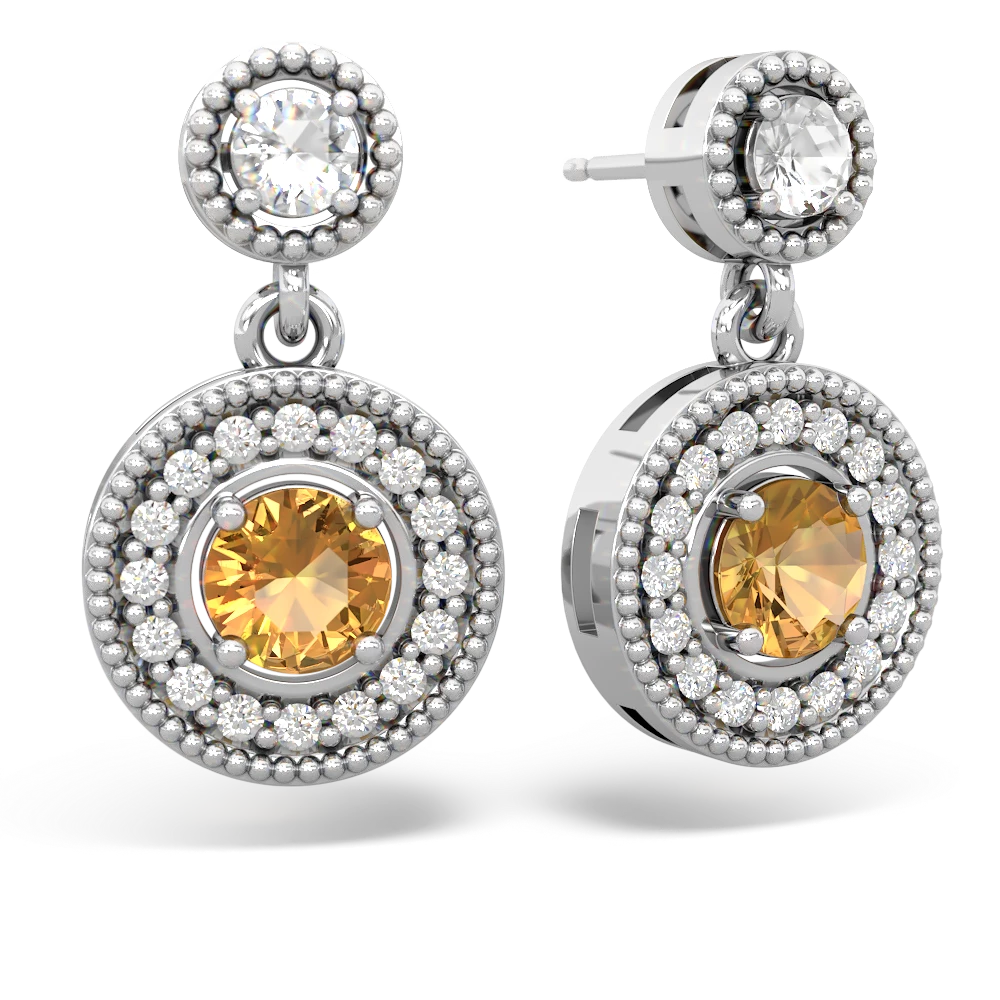 White Topaz Halo Dangle 14K White Gold earrings E5319