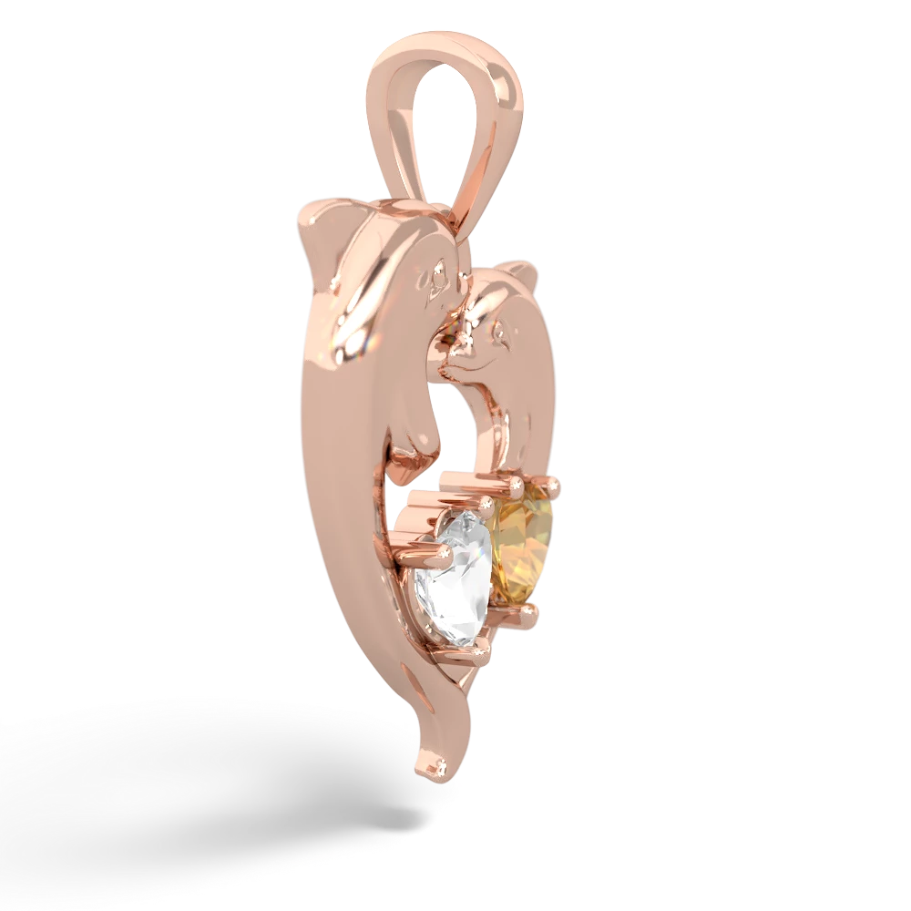 White Topaz Dolphin Heart 14K Rose Gold pendant P5820