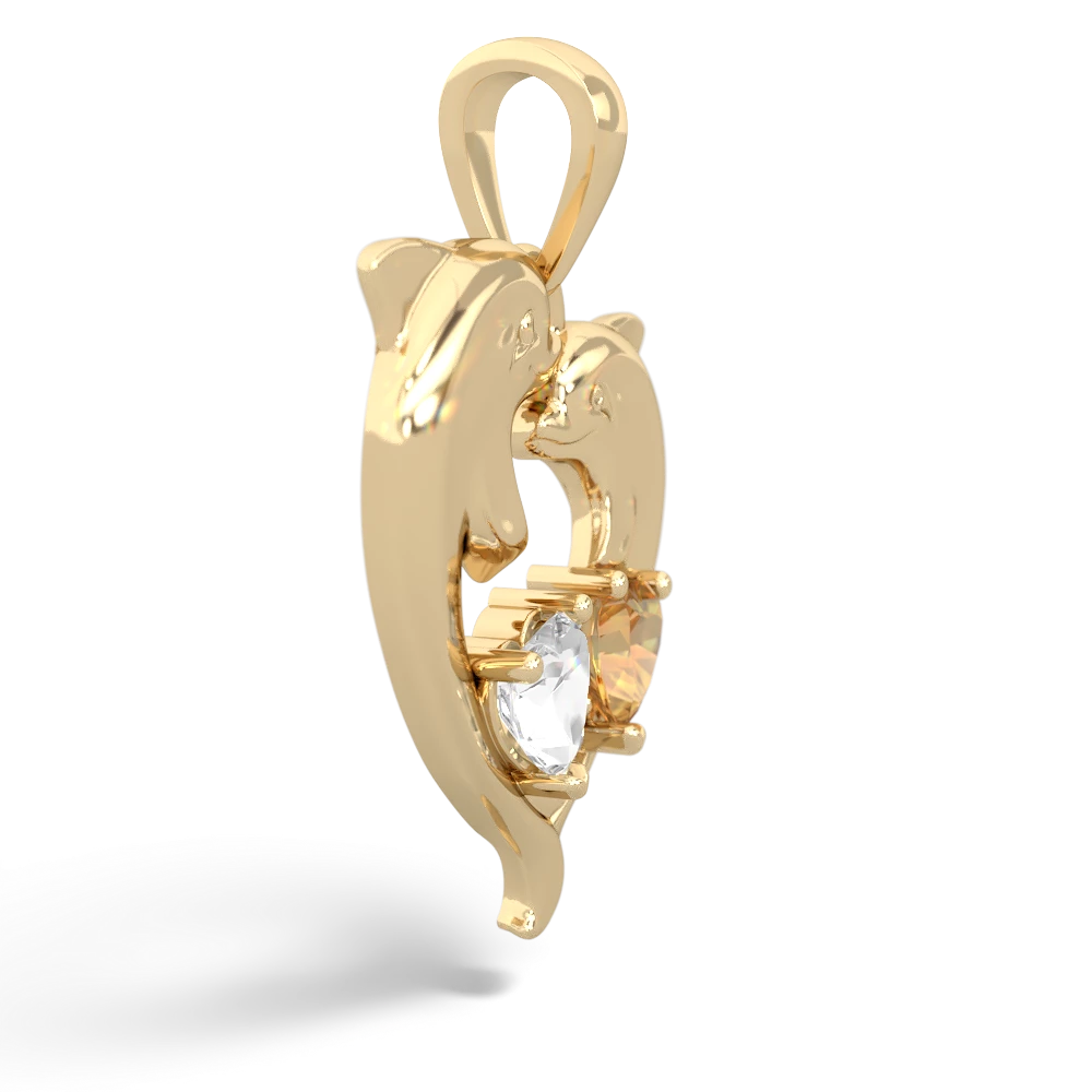 White Topaz Dolphin Heart 14K Yellow Gold pendant P5820