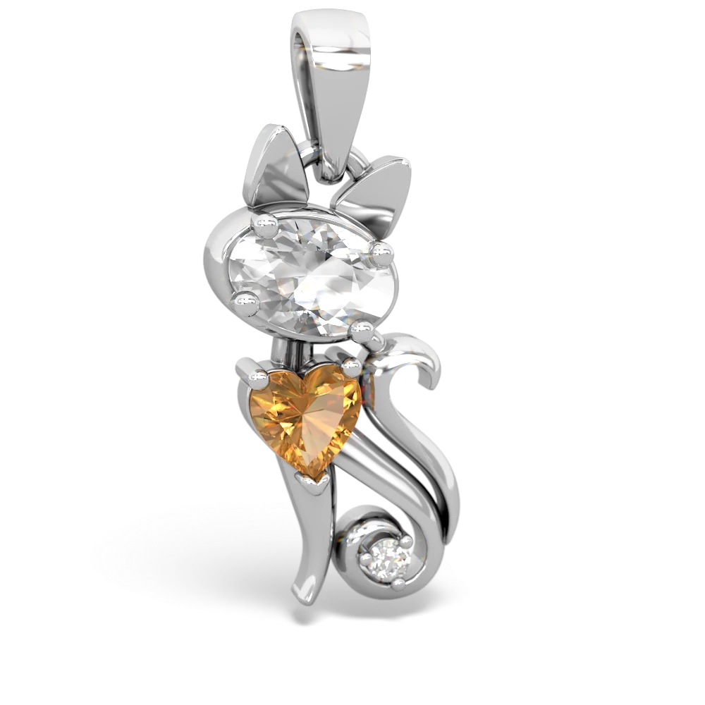 White Topaz Kitten 14K White Gold pendant P5780