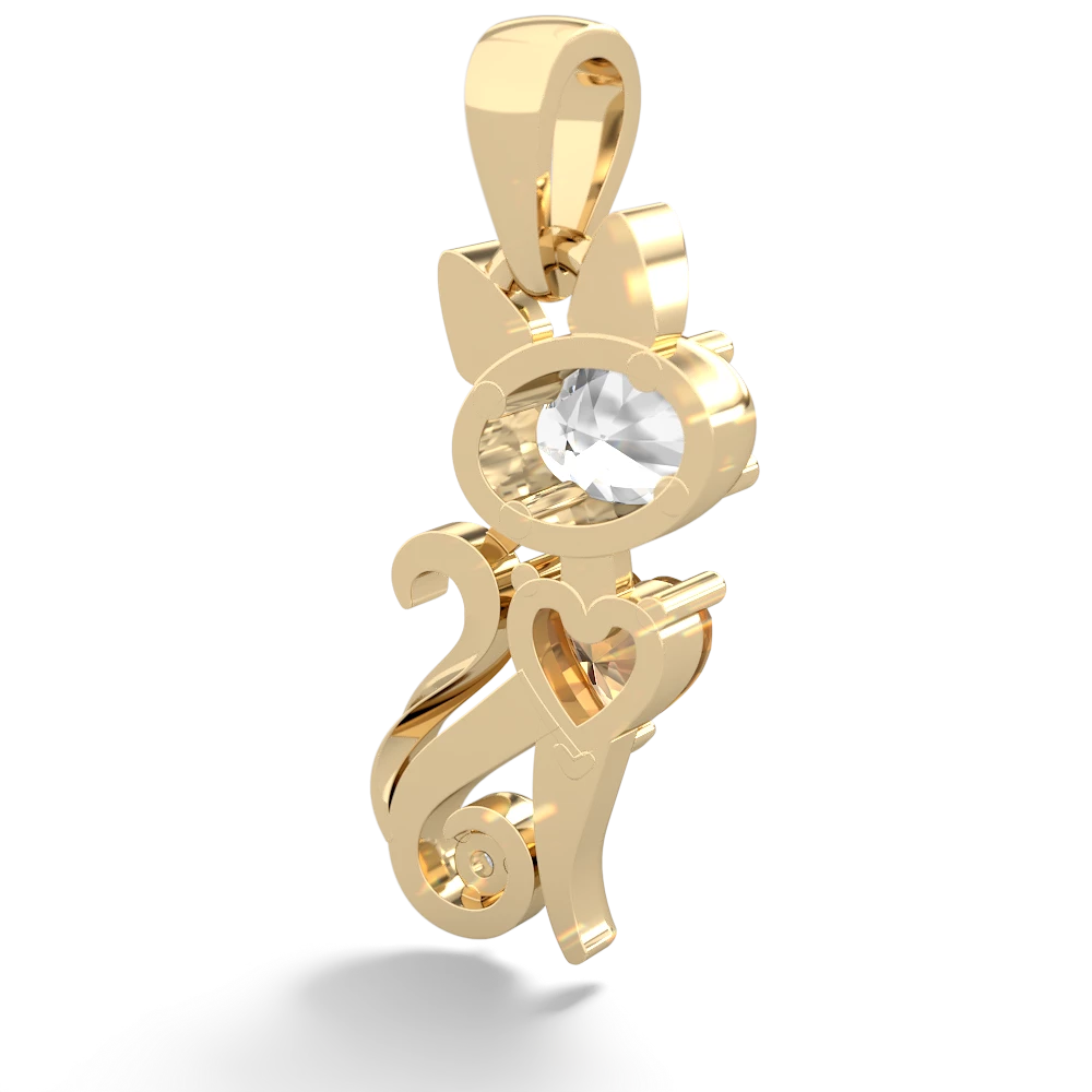 White Topaz Kitten 14K Yellow Gold pendant P5780