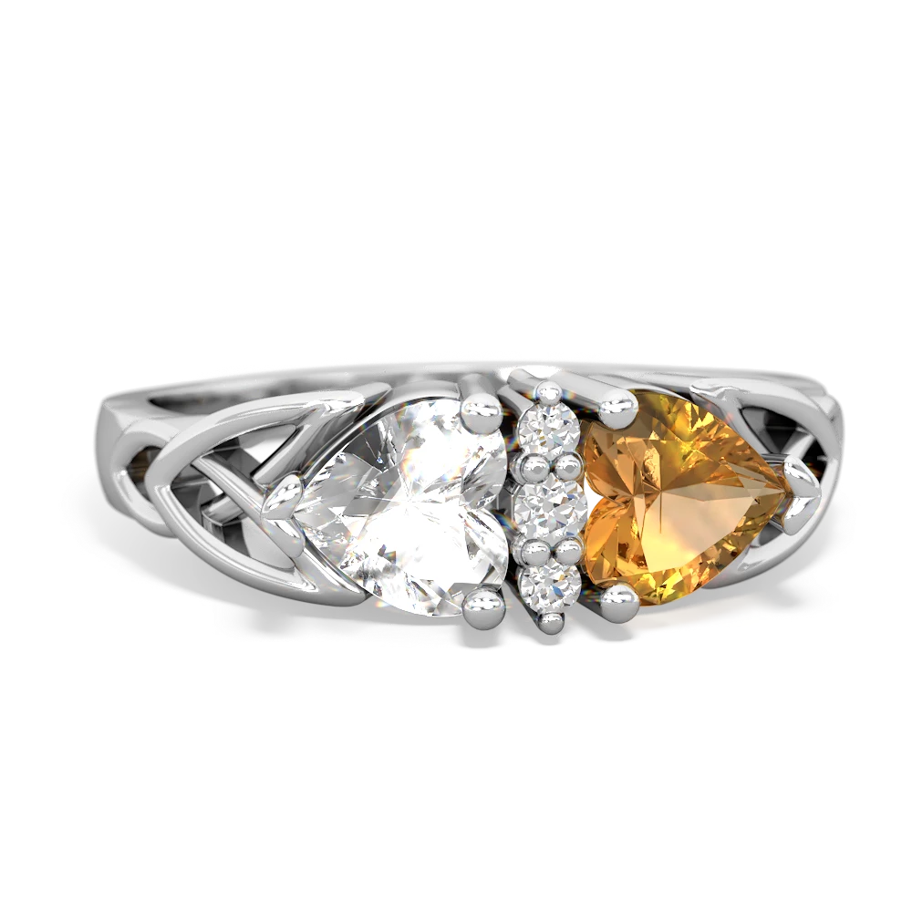 White Topaz Celtic Knot Double Heart 14K White Gold ring R5040