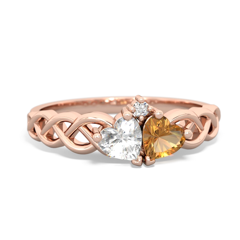 White Topaz Heart To Heart Braid 14K Rose Gold ring R5870