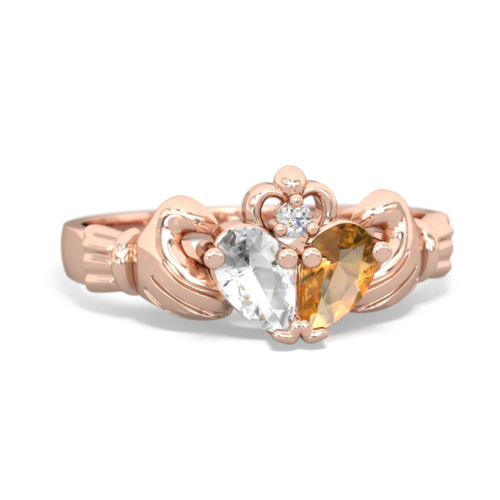 White Topaz 'Our Heart' Claddagh 14K Rose Gold ring R2388