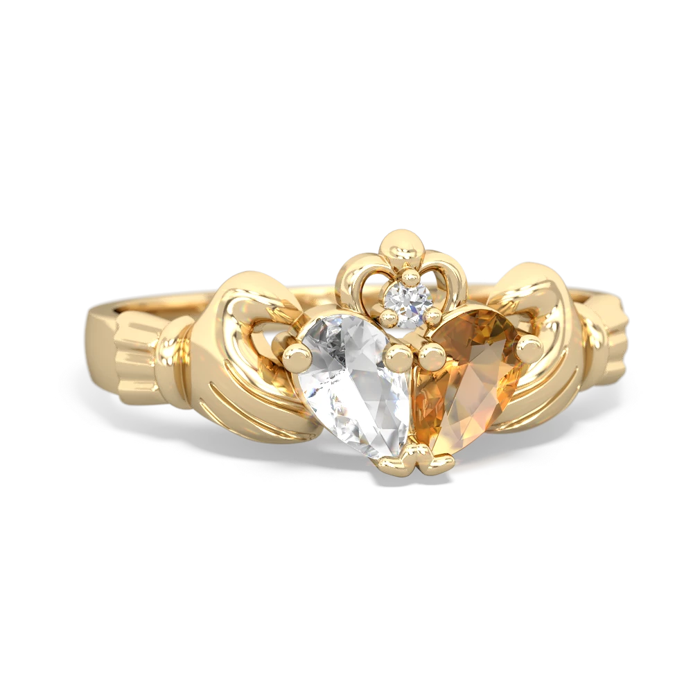 White Topaz 'Our Heart' Claddagh 14K Yellow Gold ring R2388