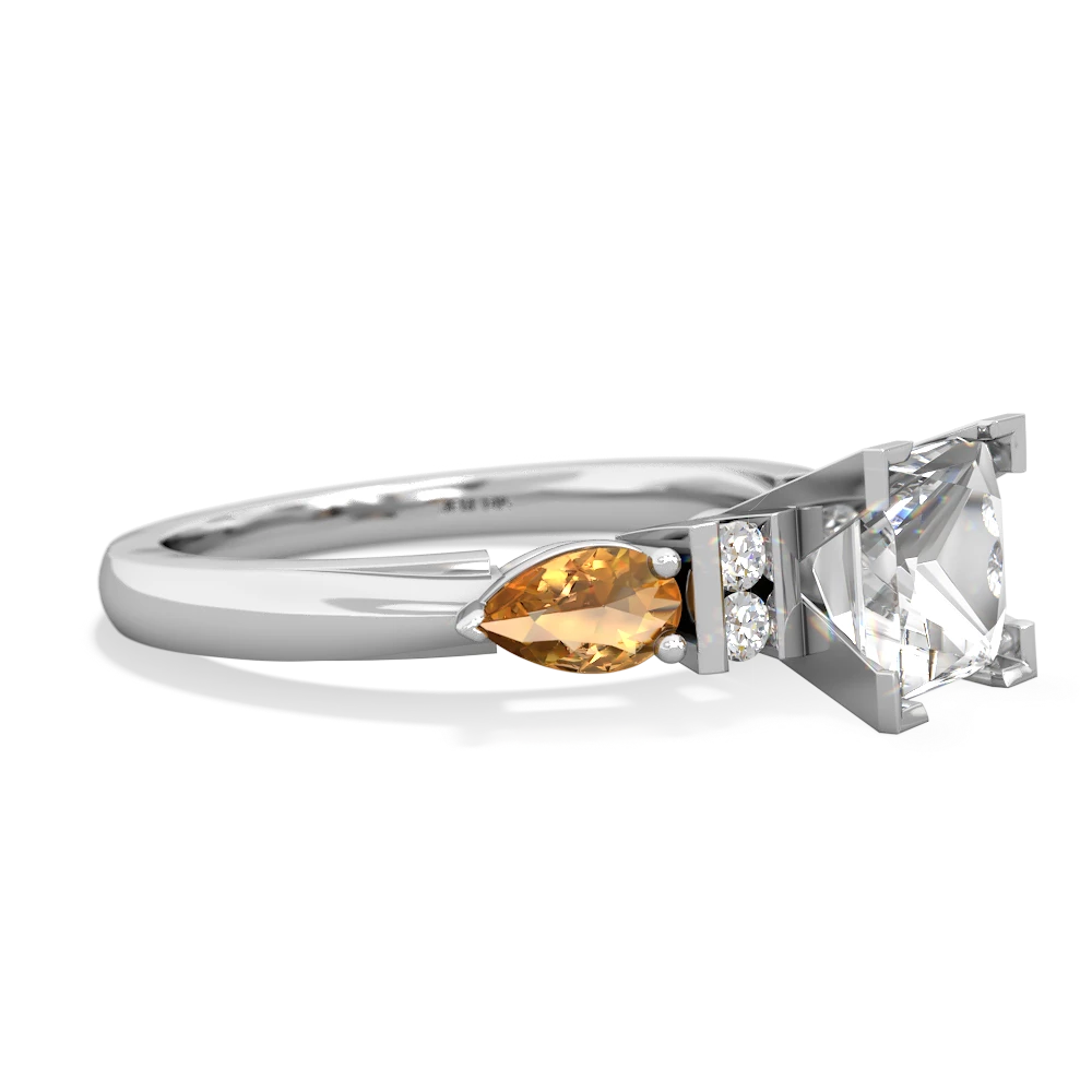 White Topaz 6Mm Princess Eternal Embrace Engagement 14K White Gold ring C2002