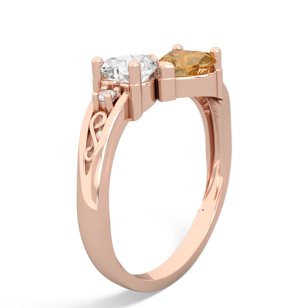 White Topaz Snuggling Hearts 14K Rose Gold ring R2178