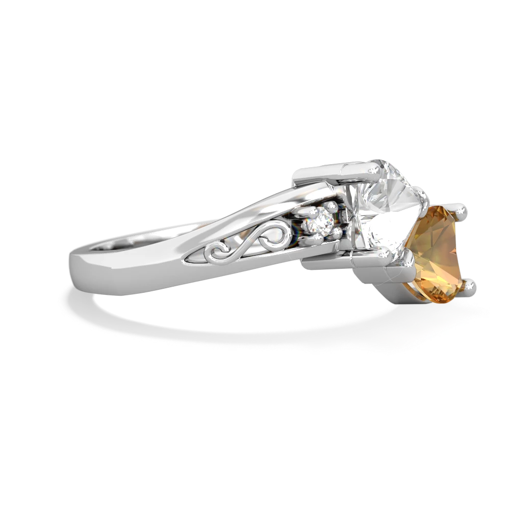 White Topaz Snuggling Hearts 14K White Gold ring R2178