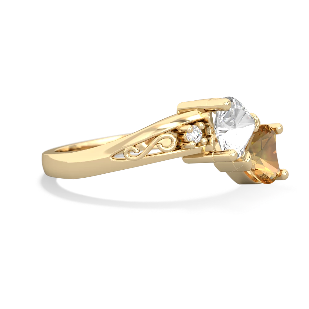 White Topaz Snuggling Hearts 14K Yellow Gold ring R2178