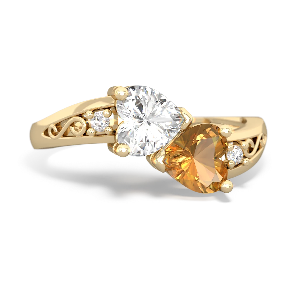 White Topaz Snuggling Hearts 14K Yellow Gold ring R2178