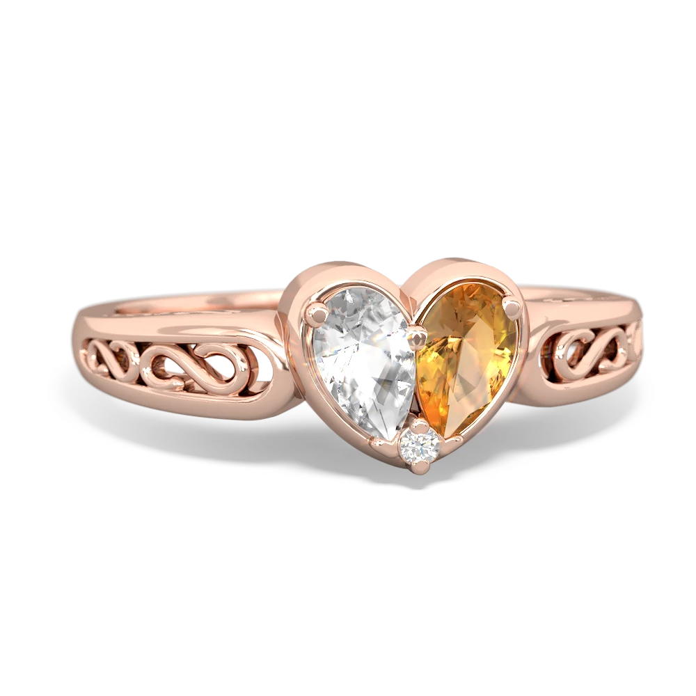 White Topaz Filligree 'One Heart' 14K Rose Gold ring R5070