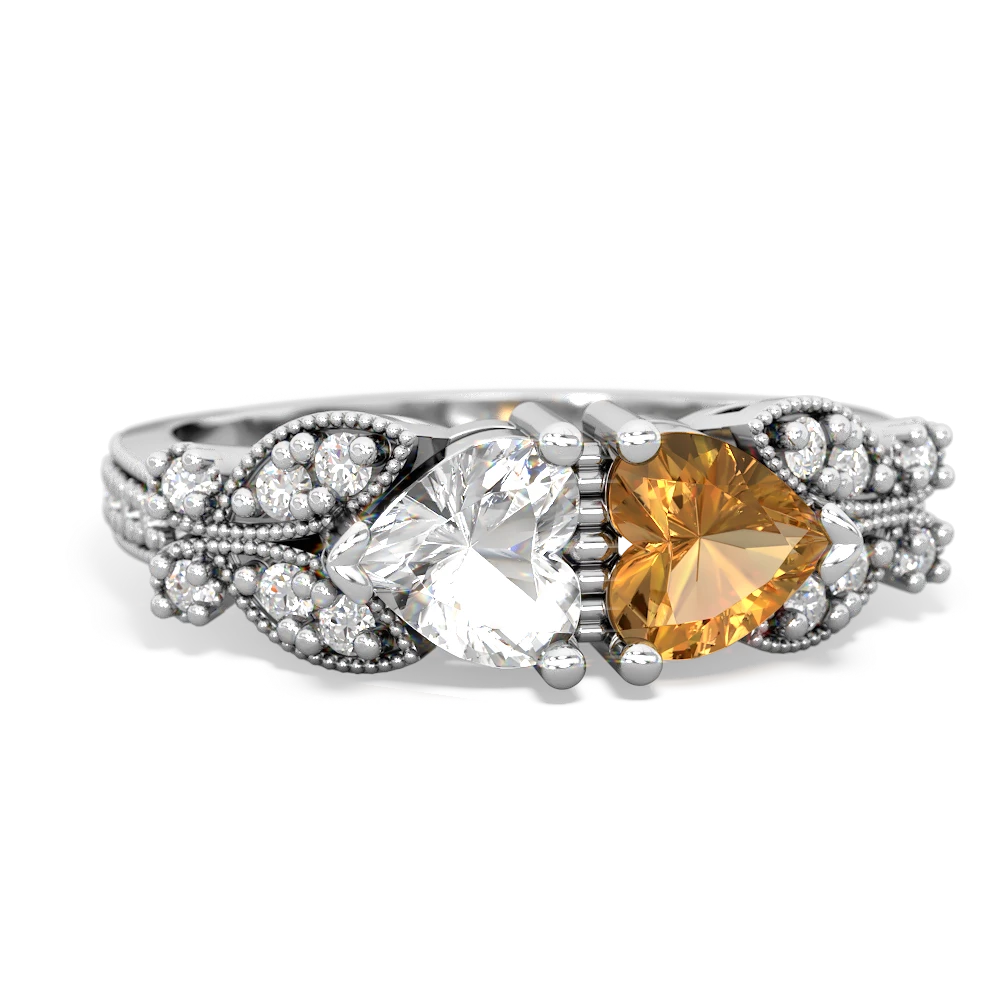 White Topaz Diamond Butterflies 14K White Gold ring R5601