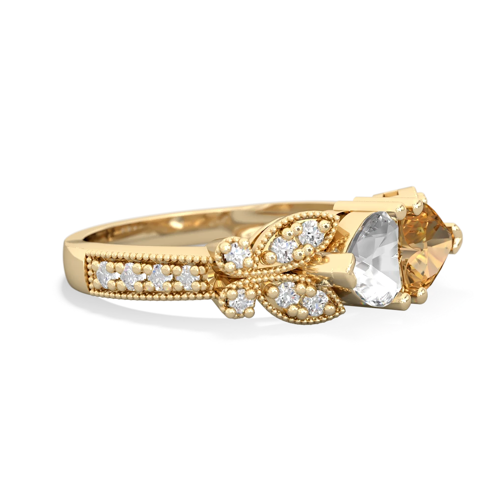 White Topaz Diamond Butterflies 14K Yellow Gold ring R5601