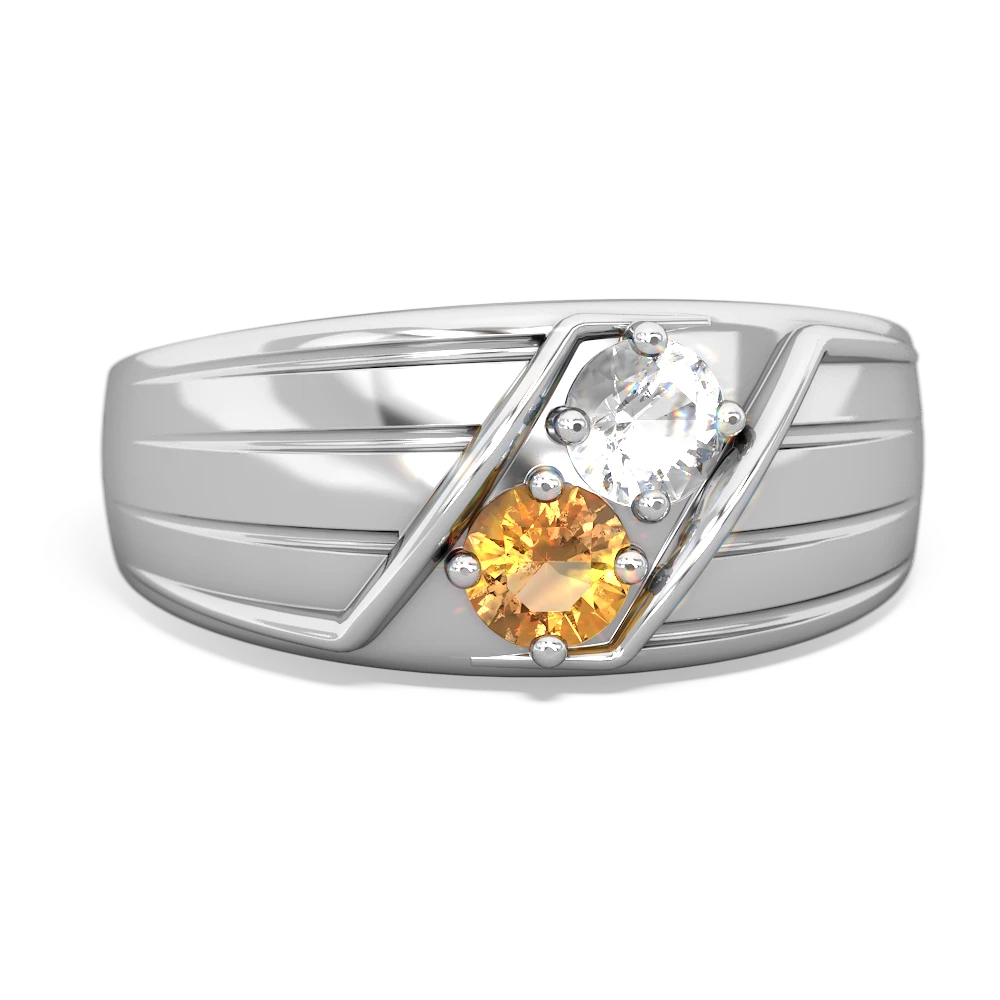 White Topaz Men's Streamline 14K White Gold ring R0460