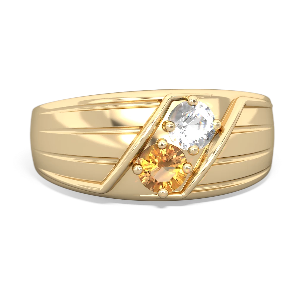 White Topaz Men's Streamline 14K Yellow Gold ring R0460