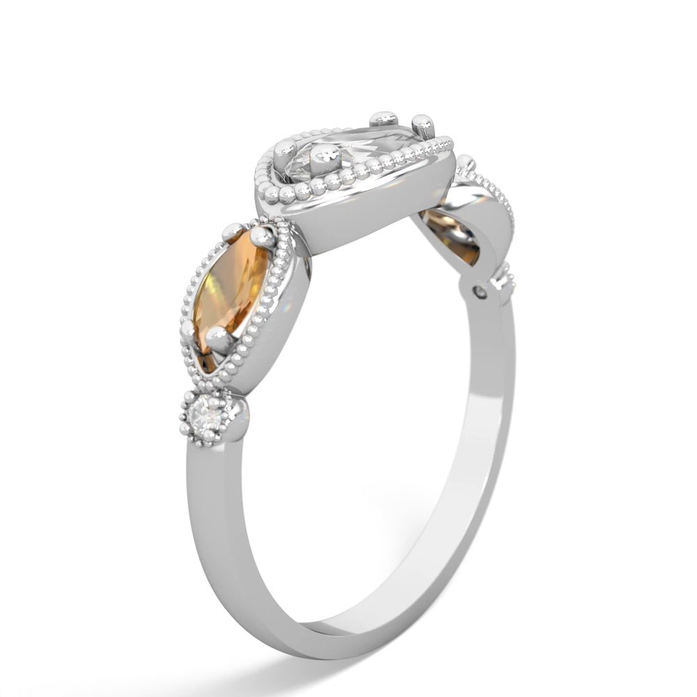 White Topaz Milgrain Marquise 14K White Gold ring R5700