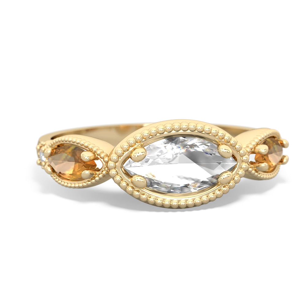 White Topaz Milgrain Marquise 14K Yellow Gold ring R5700