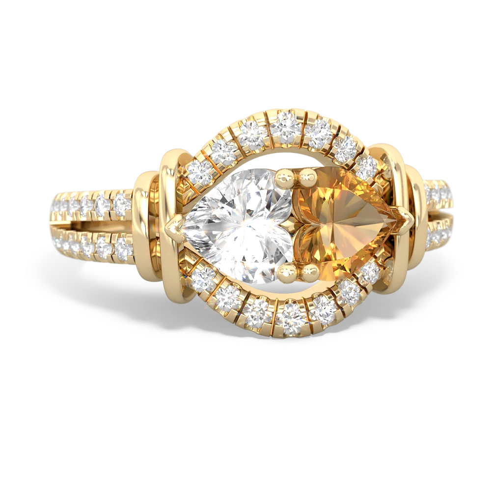 White Topaz Art-Deco Keepsake 14K Yellow Gold ring R5630