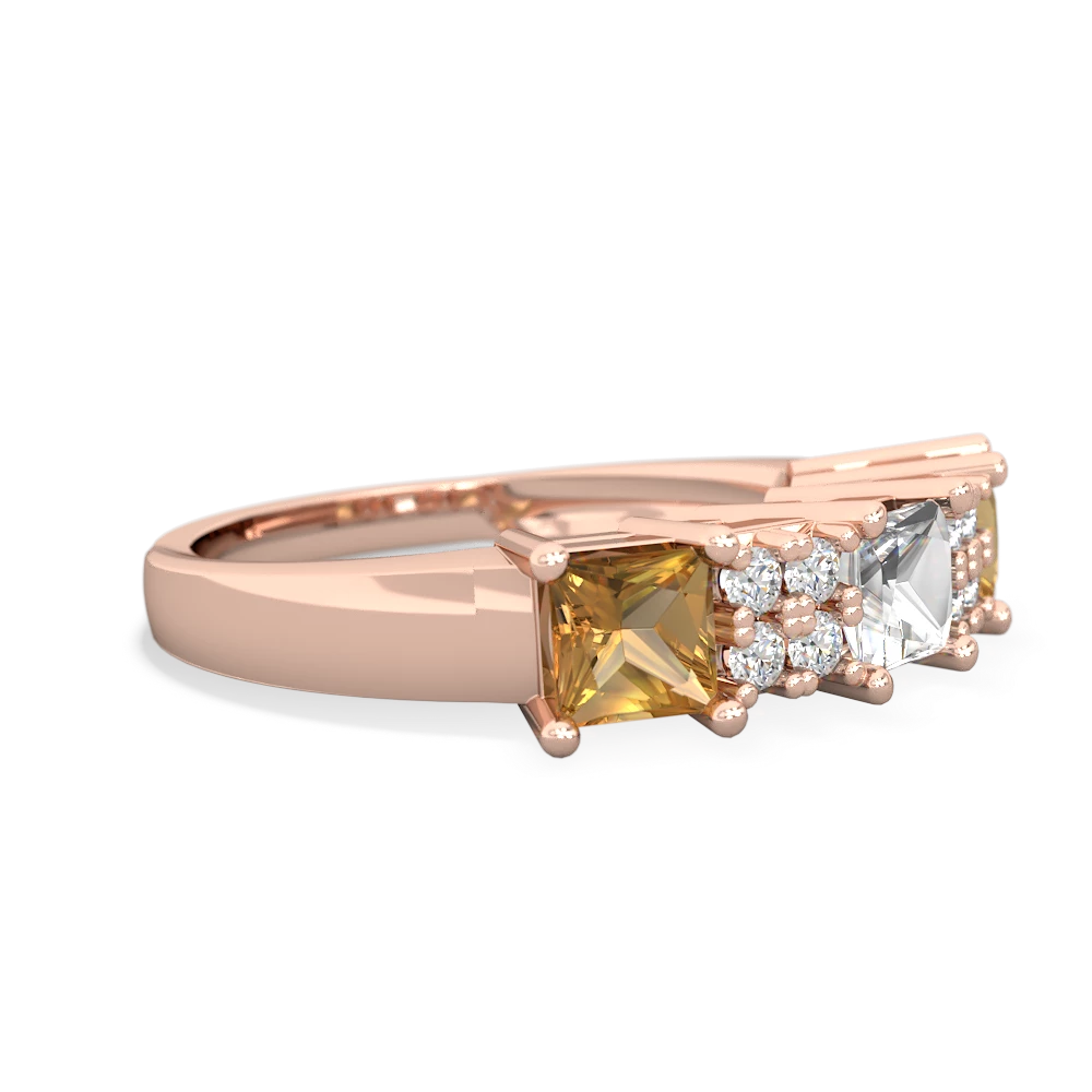 White Topaz Three Stone Diamond Cluster 14K Rose Gold ring R2592