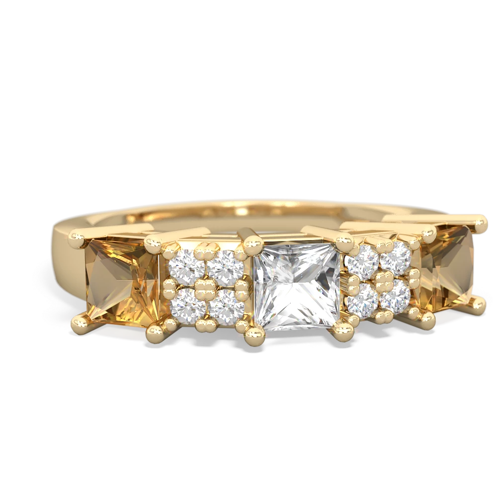 White Topaz Three Stone Diamond Cluster 14K Yellow Gold ring R2592