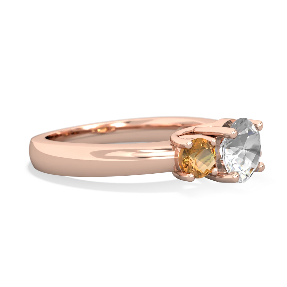 White Topaz Three Stone Round Trellis 14K Rose Gold ring R4018