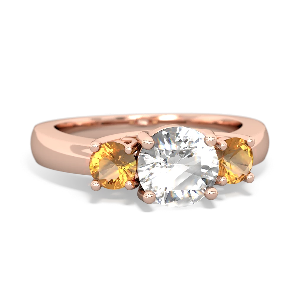 White Topaz Three Stone Round Trellis 14K Rose Gold ring R4018