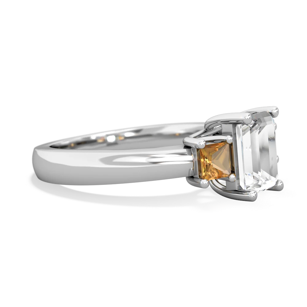 White Topaz Three Stone Emerald-Cut Trellis 14K White Gold ring R4021