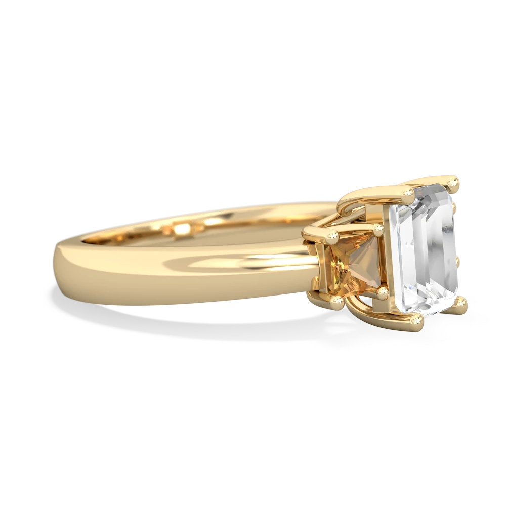 White Topaz Three Stone Emerald-Cut Trellis 14K Yellow Gold ring R4021