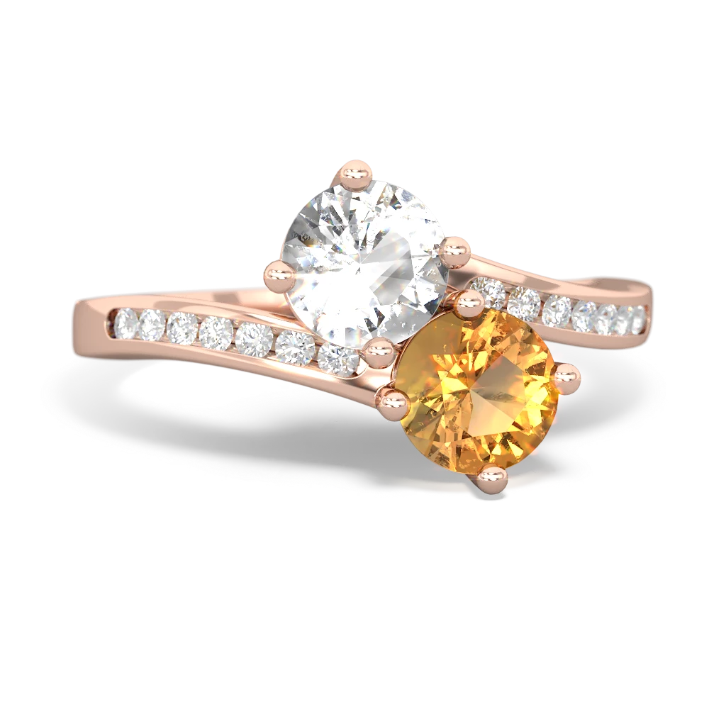 White Topaz Channel Set Two Stone 14K Rose Gold ring R5303