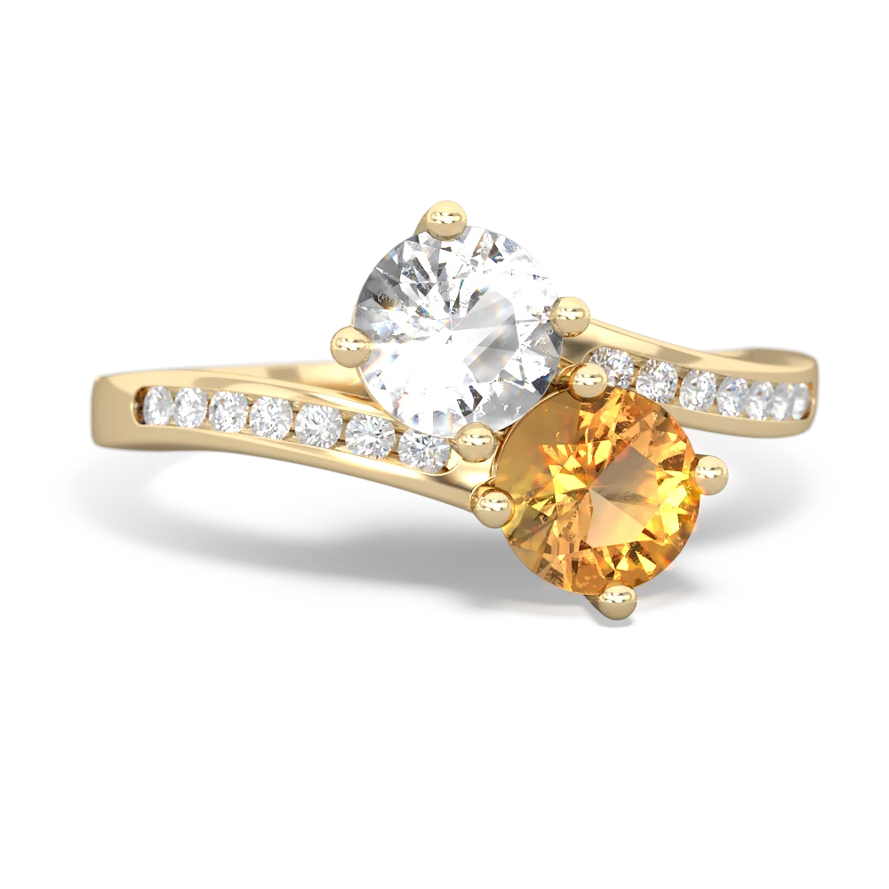 White Topaz Channel Set Two Stone 14K Yellow Gold ring R5303