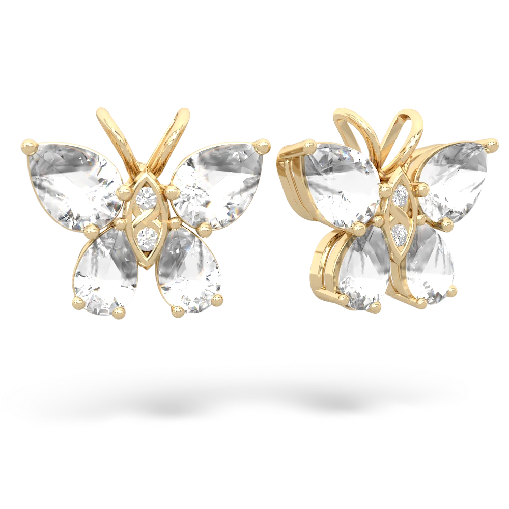 White Topaz Butterfly 14K Yellow Gold earrings E2215